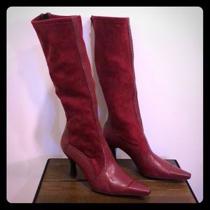 Red Suede Boots with Zipper